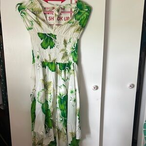 White and Green Cowl Neck Maxi Sundress for Resort Wear